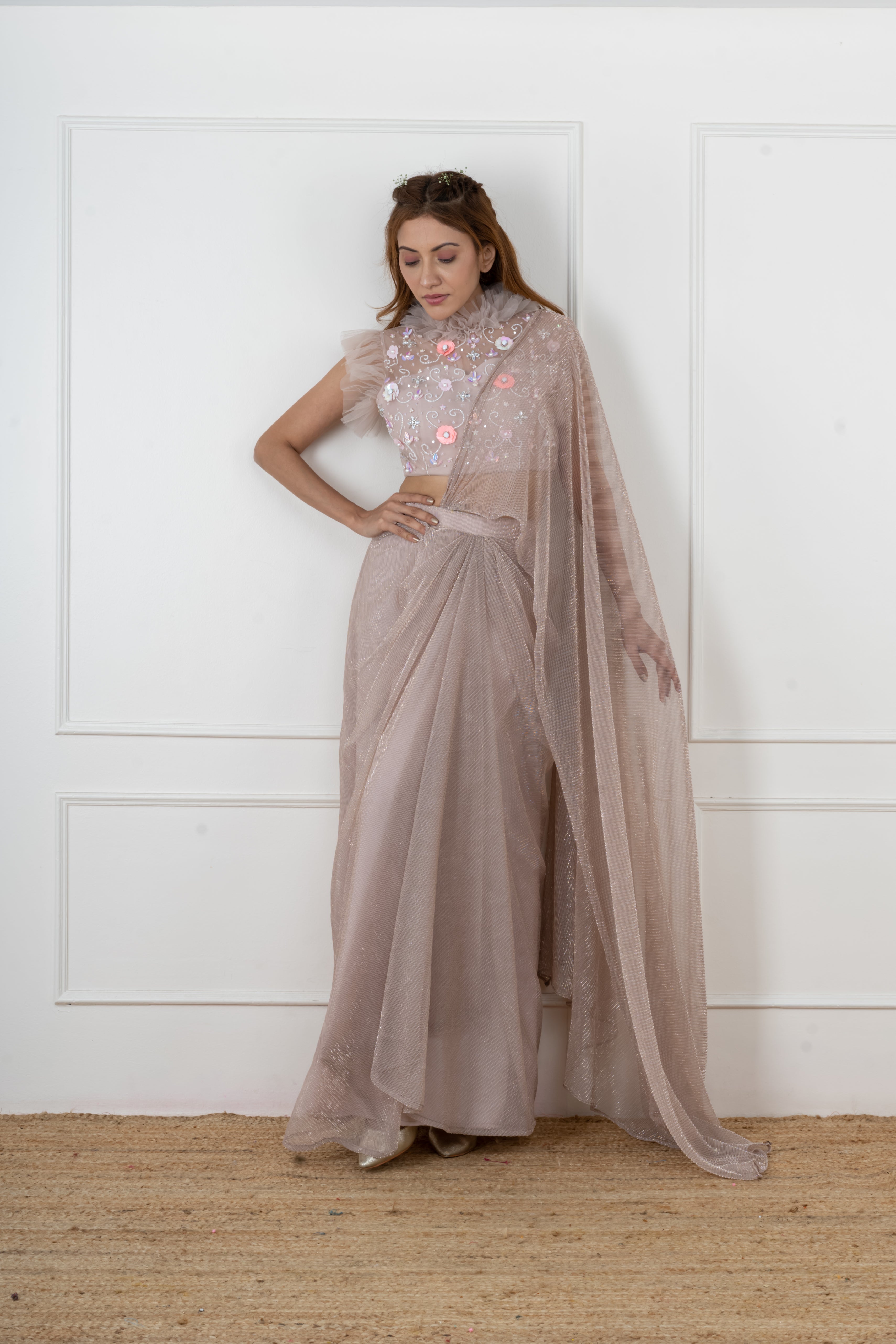 Dusty pink Draped saree